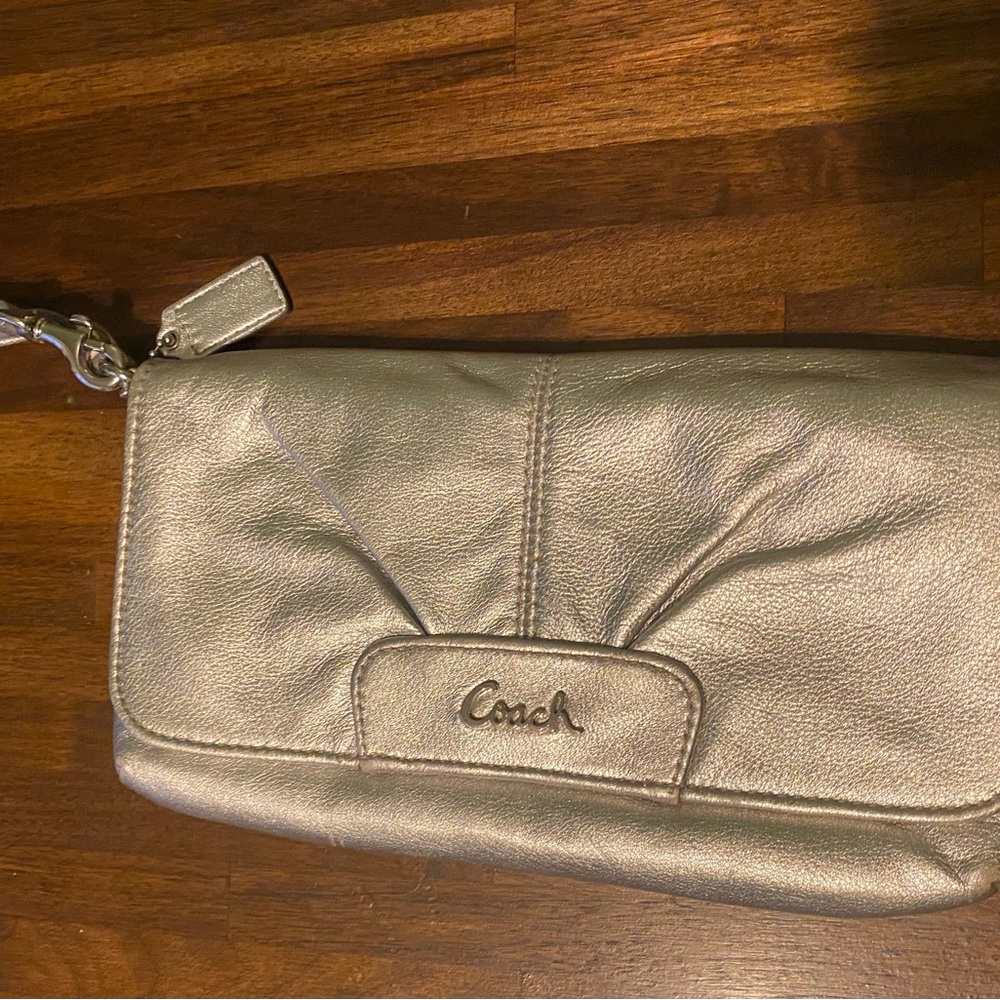 Coach Metallic Silver Wristlet Clutch